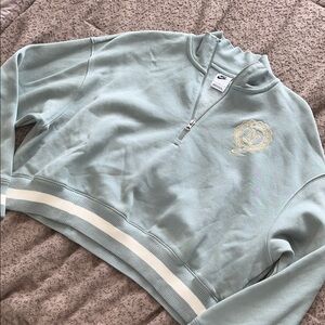 Nike Women’s Sage Green Quarter-Zip Sweatshirt with Cream Stripe Detail